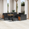 Conjunto de Sofás de Jardim  de 13 Peças com Almofadas Preto Vime Sintético Acácia 1