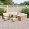 Conjunto de Sofá de Jardim  de 13 Peças com Almofadas Bege Rattan Acácia 3
