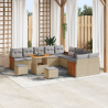 Conjunto de Sofá de Jardín de 13 Piezas con Cojines Beige Poliratán Acacia 1