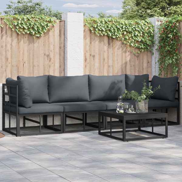 Conjunto de sofá de jardín 5 pcs Negro 70 x 70 x 32 cm Aluminio D