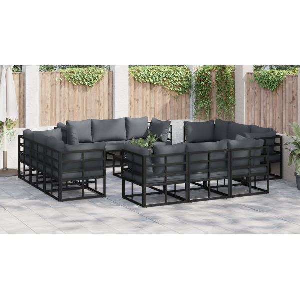 Conjunto de Sofá de Jardim 12 pcs Preto 213 x 71.5 x 71 cm M 4