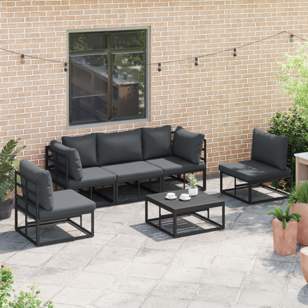 Conjunto de sofá de jardín 5 pcs Negro 213 x 71.5 x 71 cm M 5