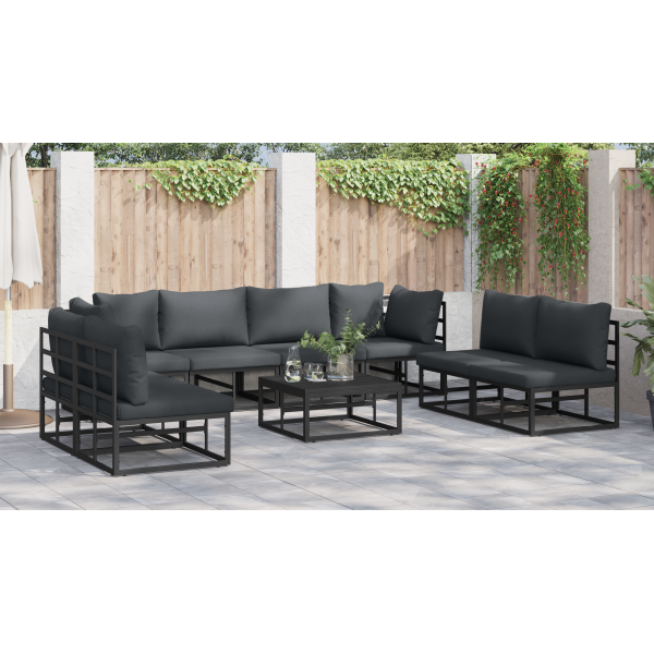 Conjunto de sofá de jardín 9 pcs Negro 70 x 70 x 32 cm Aluminio M 4