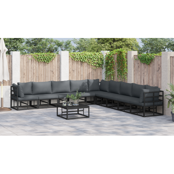 Conjunto de Sofá de Jardim 9 pcs Preto 353 x 353 x 71 cm M 4