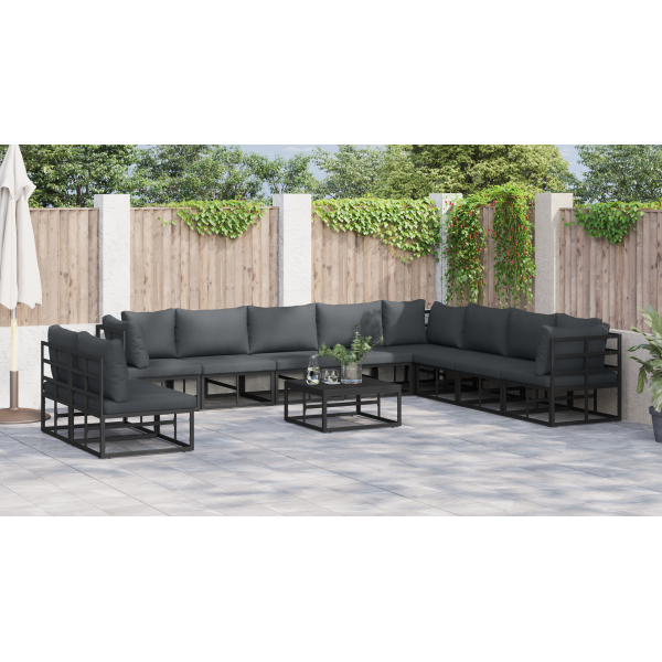 Conjunto de sofá de jardín 11 pcs Negro 70 x 70 x 32 cm M 4