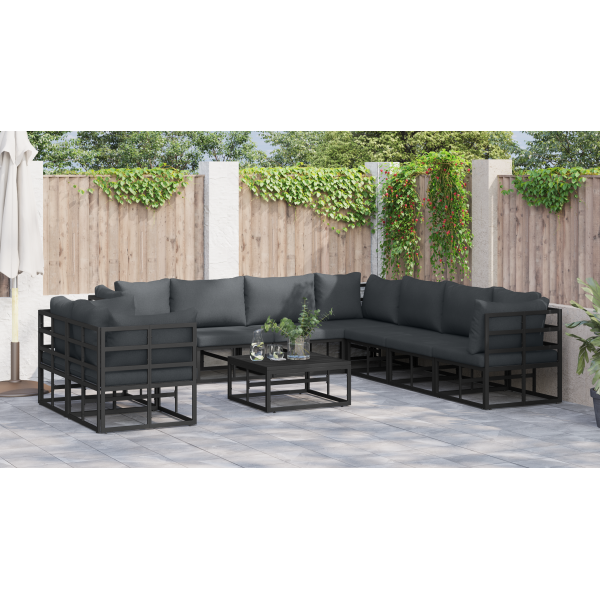 Conjunto de Sofá de Jardim 9 pcs Preto 283 x 283 x 71 cm M 4