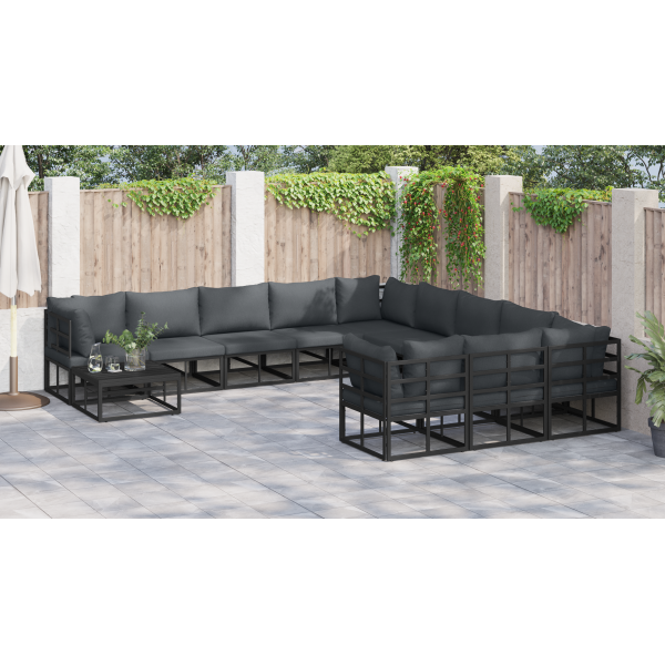 Conjunto de sofá de jardín 12 pcs Negro 70 x 70 x 32 cm M 4