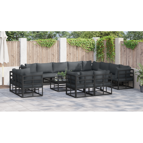 Conjunto de sofá de jardín 13 pcs Negro 70 x 70 x 32 cm M 4