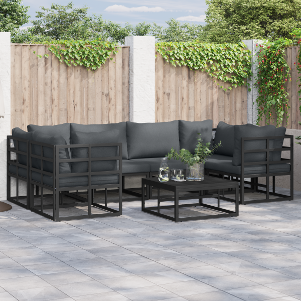 Conjunto de sofá de jardín 7 pcs Negro Aluminio D