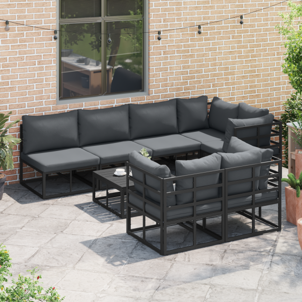 Conjunto de sofá de jardín 8 pcs Negro Aluminio M 5