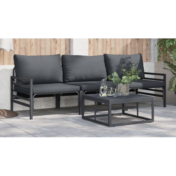 Conjunto de Sofá de Jardim 3 pcs Cinzento-escuro Aço M 5