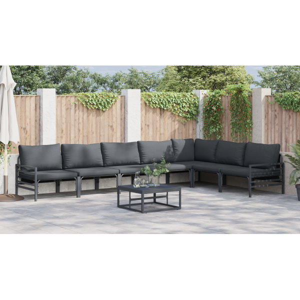 Conjunto de Sofá de Jardim 8 pcs Cinzento-escuro Aço M 4