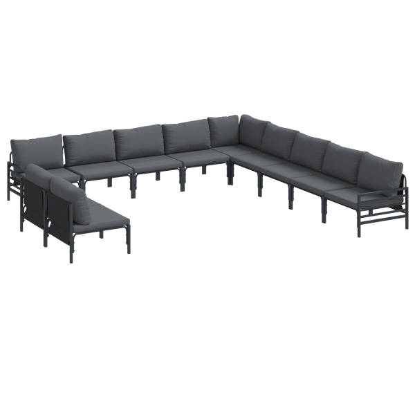 Conjunto de Sofá de Jardim 11 pcs Cinzento-escuro Aço M 2