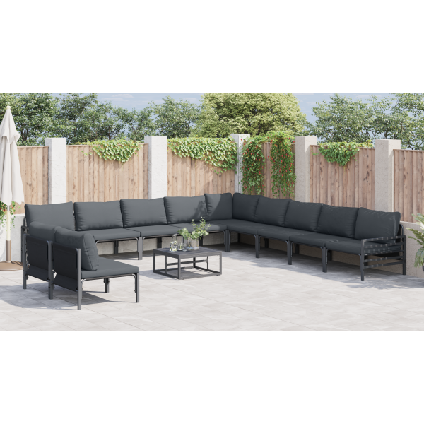 Conjunto de Sofá de Jardim 12 pcs Cinzento-escuro Aço M 4