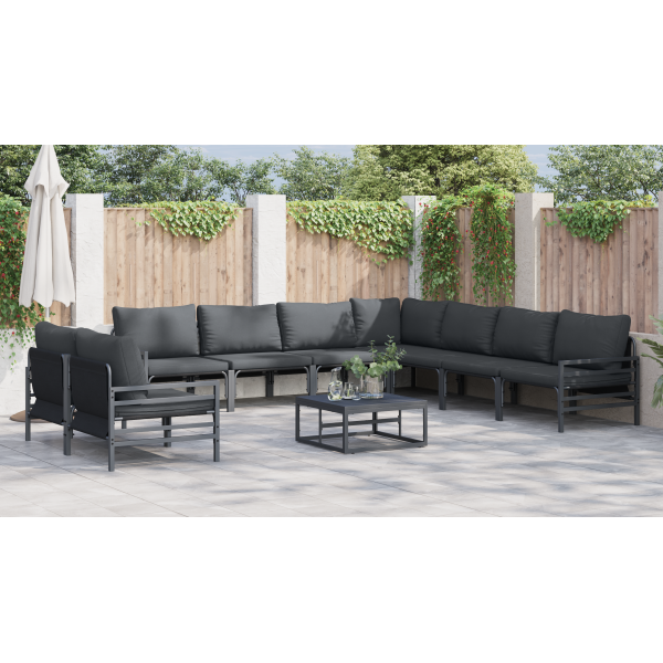 Conjunto de Sofá de Jardim 10 pcs Cinzento-escuro Aço M 4