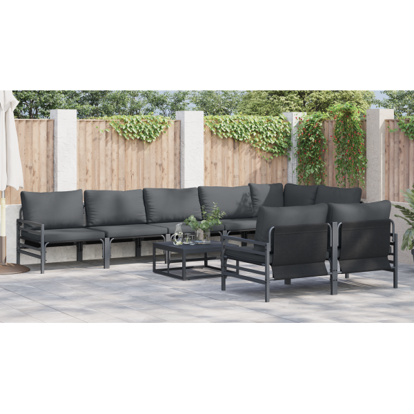 Conjunto de Sofá de Jardim 9 pcs Cinzento-escuro Aço M 4