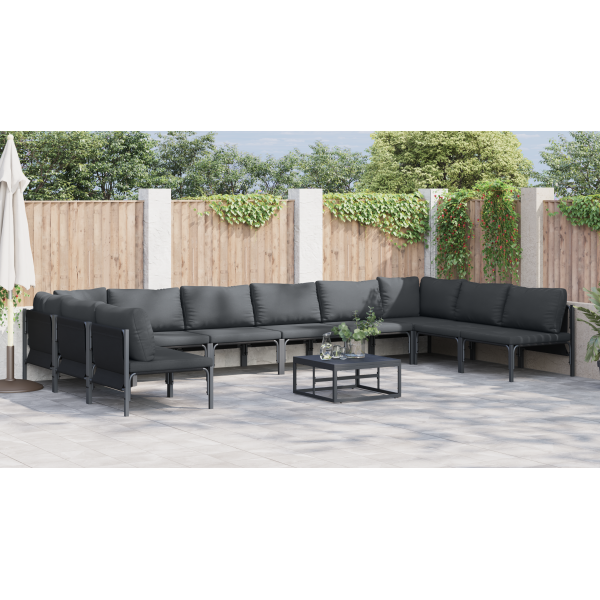 Conjunto de Sofá de Jardim 11 pcs Cinzento-escuro Aço M 4