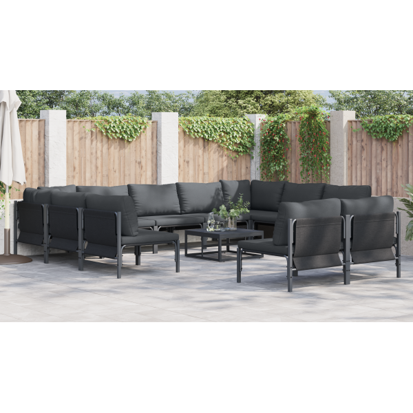 Conjunto de Sofá de Jardim 12 pcs Cinzento-escuro Aço M 4