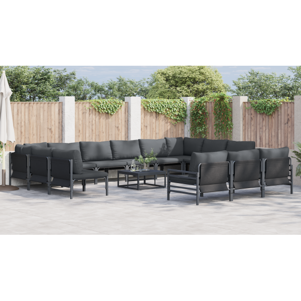 Conjunto de Sofá de Jardim 13 pcs Cinzento-escuro Aço M 4