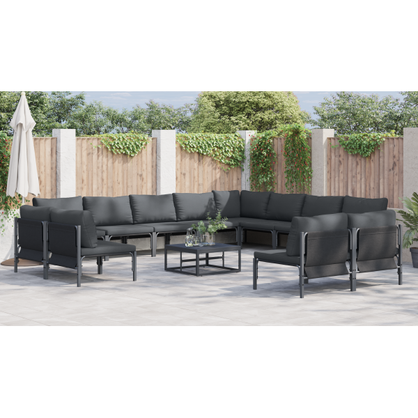 Conjunto de Sofá de Jardim 13 pcs Cinzento-escuro Aço M 4