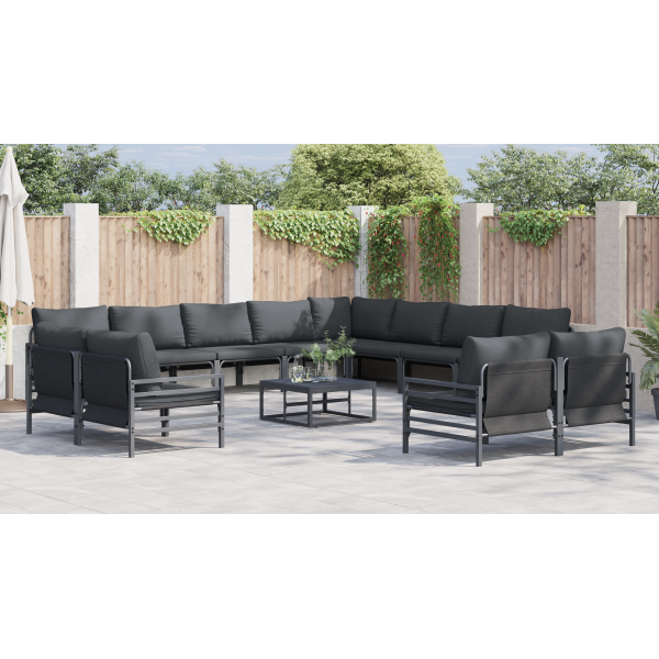 Conjunto de Sofá de Jardim 13 pcs Cinzento-escuro Aço M 4