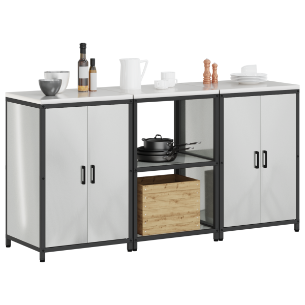 Conjunto de Armazenamento de Cozinha com prateleira 3 pcs Prata M 3