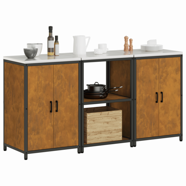 Juego de Almacenamiento de Cocina con estante 3 pcs Oxidado M 3