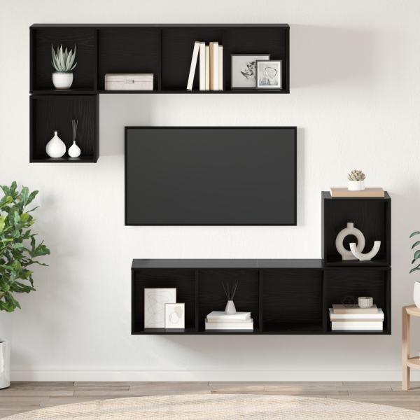 Conjunto de mueble de TV 4 pcs Roble negro 37 x 37 x 142.5 cm M 4