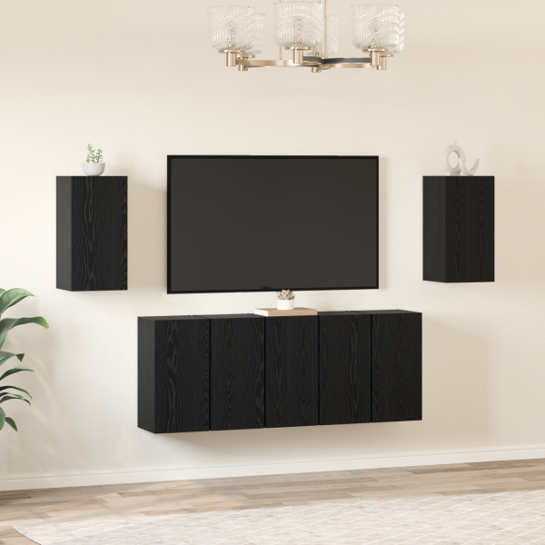 Conjunto de mueble de TV 7 pcs Roble negro 30.5 x 30 x 60 cm D