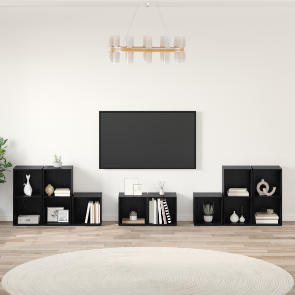 Juego de muebles de TV 8 pcs Roble Negro Madera contrachapada D