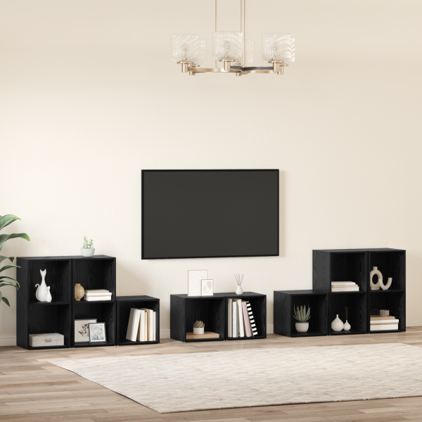 Juego de muebles de TV 8 pcs Roble Negro Madera contrachapada M 4