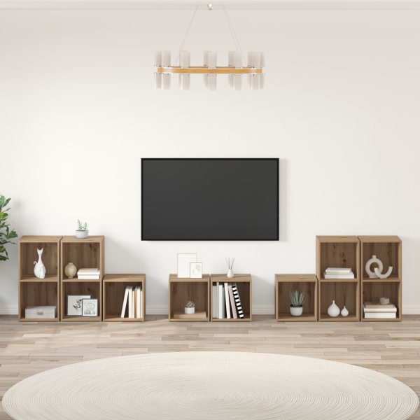 Juego de muebles de TV con estante con almacenamiento 8 pcs Roble artesanal D