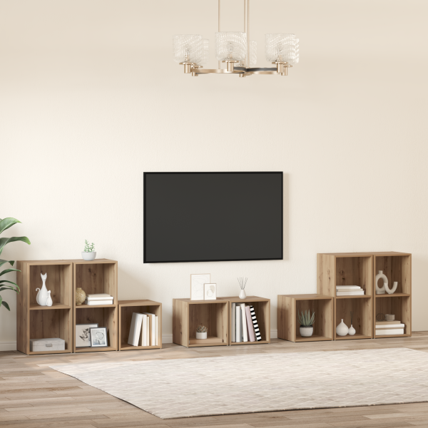 Juego de muebles de TV con estante con almacenamiento 8 pcs Roble artesanal M 4