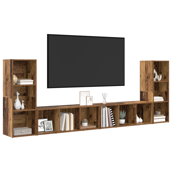 Gabinete de TV 4 pcs Madera envejecida 37 x 35 x 107.5 cm M 3