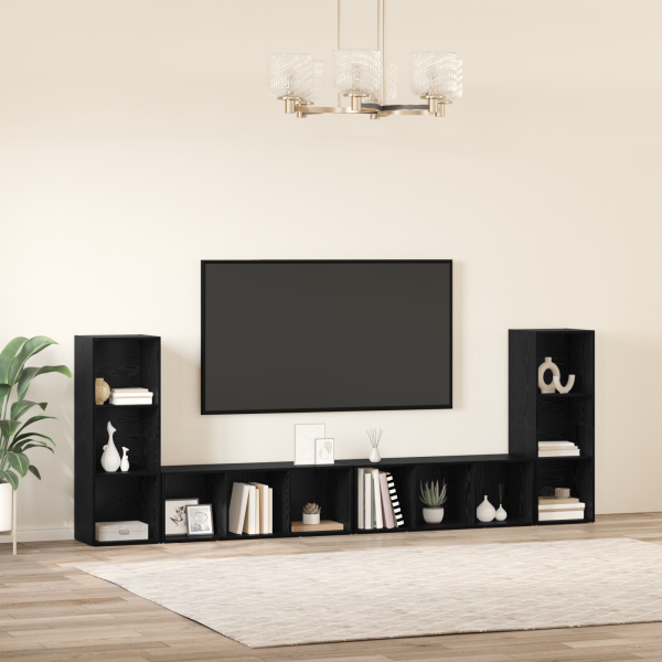 Gabinete de TV con estante 4 pcs Roble negro 37 x 35 x 107.5 cm M 4
