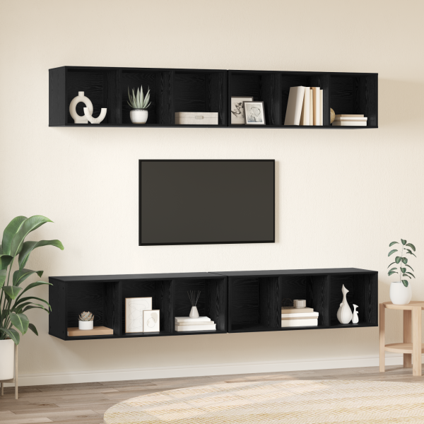 Mueble de TV de Pared 4 pcs Roble negro 37 x 37 x 107.5 cm M 4