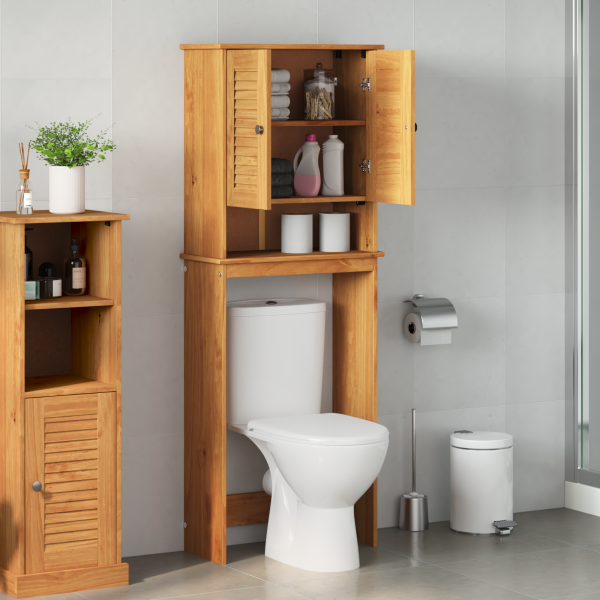 Mueble de baño con estante con almacenamiento con puerta Marrón miel 60 x 27 x 161 cm M 4