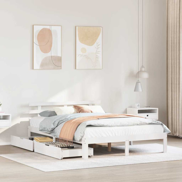 Estructura de cama con cajones madera pino blanco 120x190 cm D