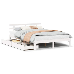 Estrutura de cama com gavetas 120x190 cm pinho maciço branco H