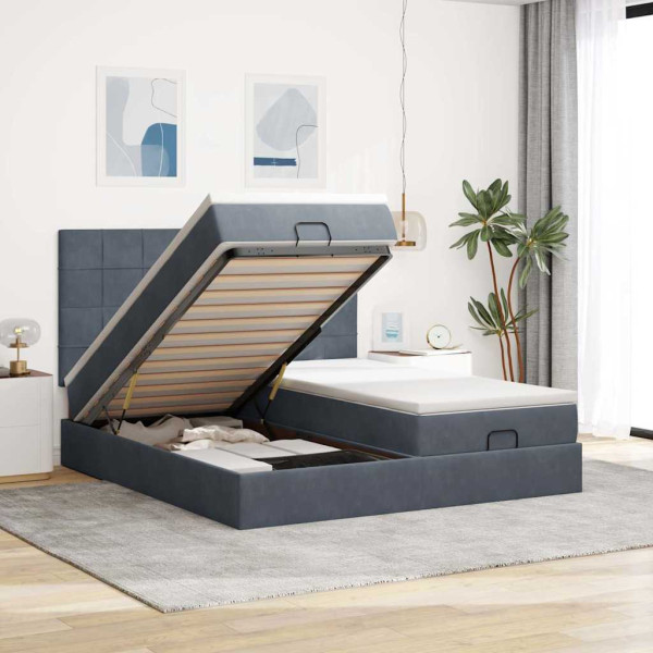 Estructura cama otomana colchones terciopelo gris oscuro D