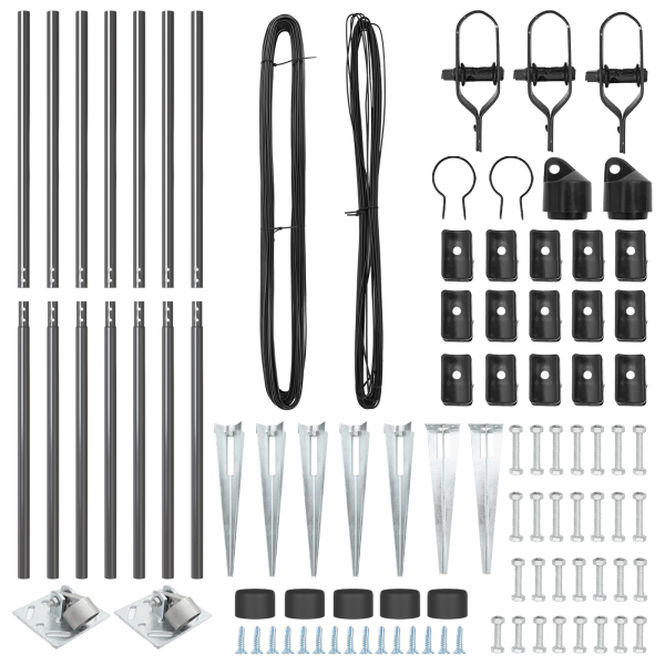 Conjunto de Postes de Cerca 7 pcs Cinzeto Ø32mm 160 cm Metal M 3