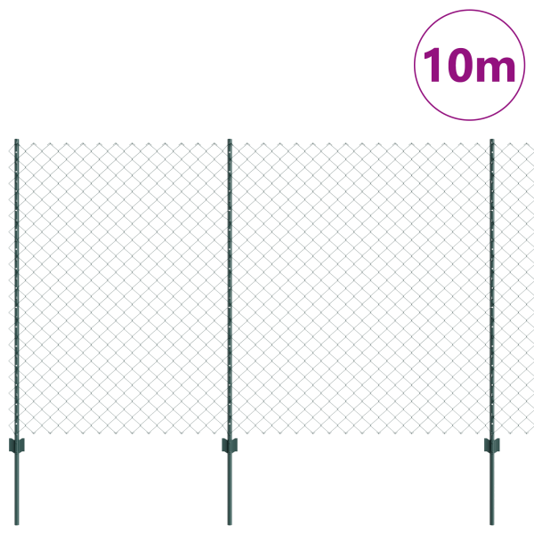 Cerca de Cadeia de Ligações com 10 Postes em U Verde 1.5x10 m Aço M 3