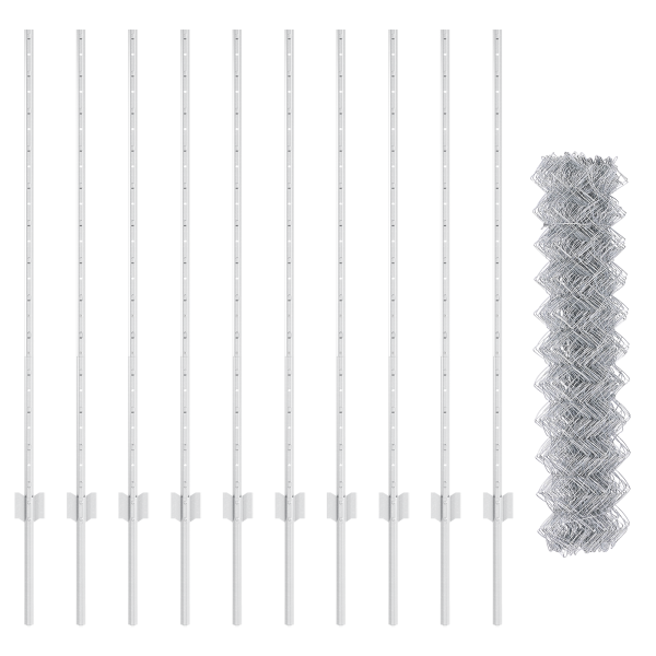 Cerca de eslabones de cadena con 20 postes en U Plateado 1.2x10 m Acero M 5