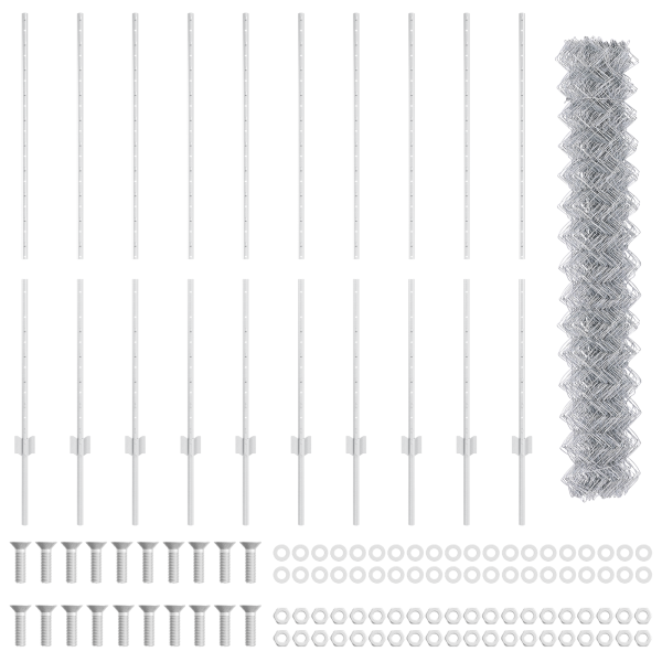 Cerca de Chain Link com 20 U Posts Prateado 1.4x10 m Aço M 4