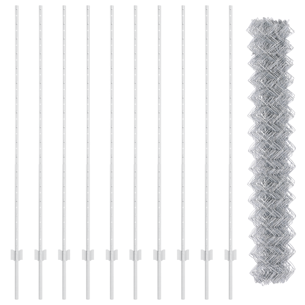 Cerca de Eslabones de Cadena con 20 postes en U plateados 1.5x10 m de acero M 5