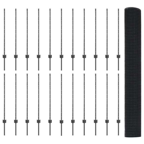 Cerca de Alambre Soldado  con 44 Poste en U Gris 1x50 m de Acero M 4