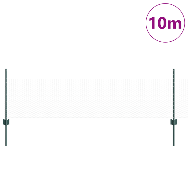 Postes para Valla  11 pcs U-Channel Verde 60 cm de Acero. Valla Hexagonal Verde 0.5x10 m de Acero M 3
