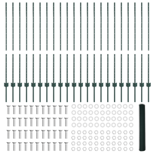 Postes de Cerca 11 pcs Canal U Verde 120 cm Acero.  Cerca Hexagonal Verde 1.2x50 m Acero M 5