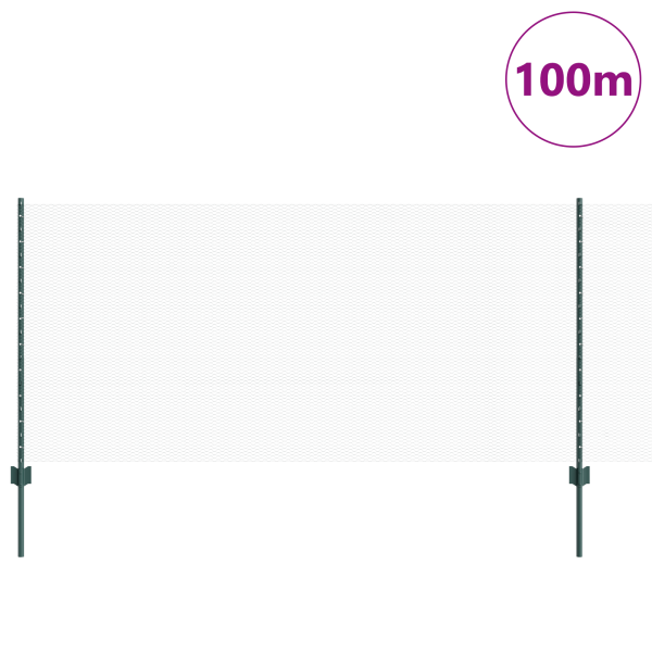 Postes de Valla 11 pcs U-Channel Verde 100 cm Acero.  Valla Hexagonal Verde 1x100 m Acero M 3