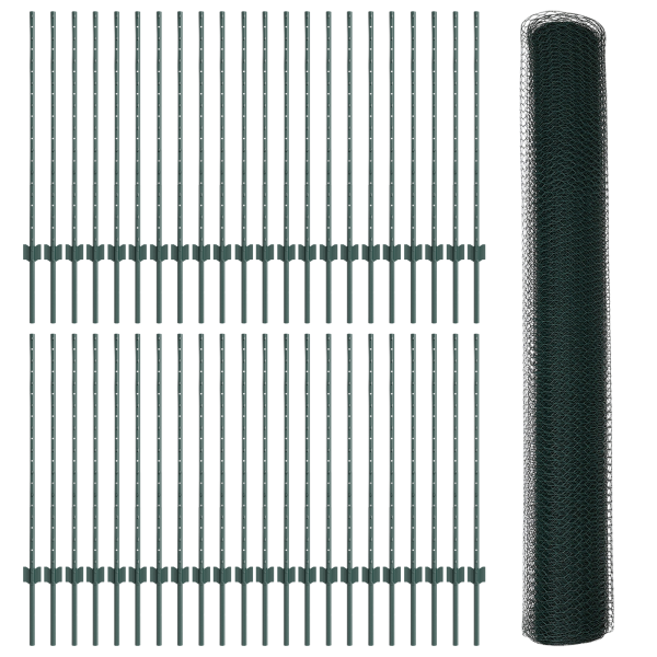 Postes de Valla 11 pcs U-Channel Verde 100 cm Acero.  Valla Hexagonal Verde 1x100 m Acero M 4